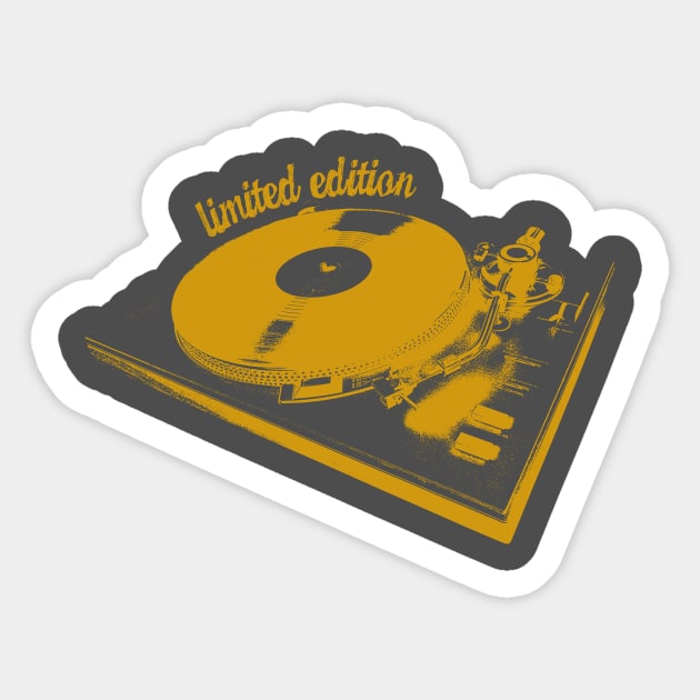 Yellow Turntable And Vinyl Record Illustration Sticker by Spindriftdesigns